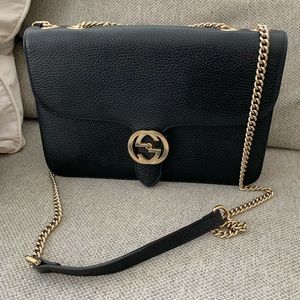 GUCCI LEATHER INTERLOCKING CROSSBODY/SHOULDER BAG~